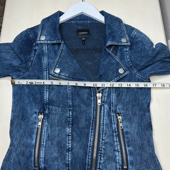 Liverpool Jean Company Acid Wash Zip Front Moto Stretch Jean Jacket Size XS - Picture 11 of 13